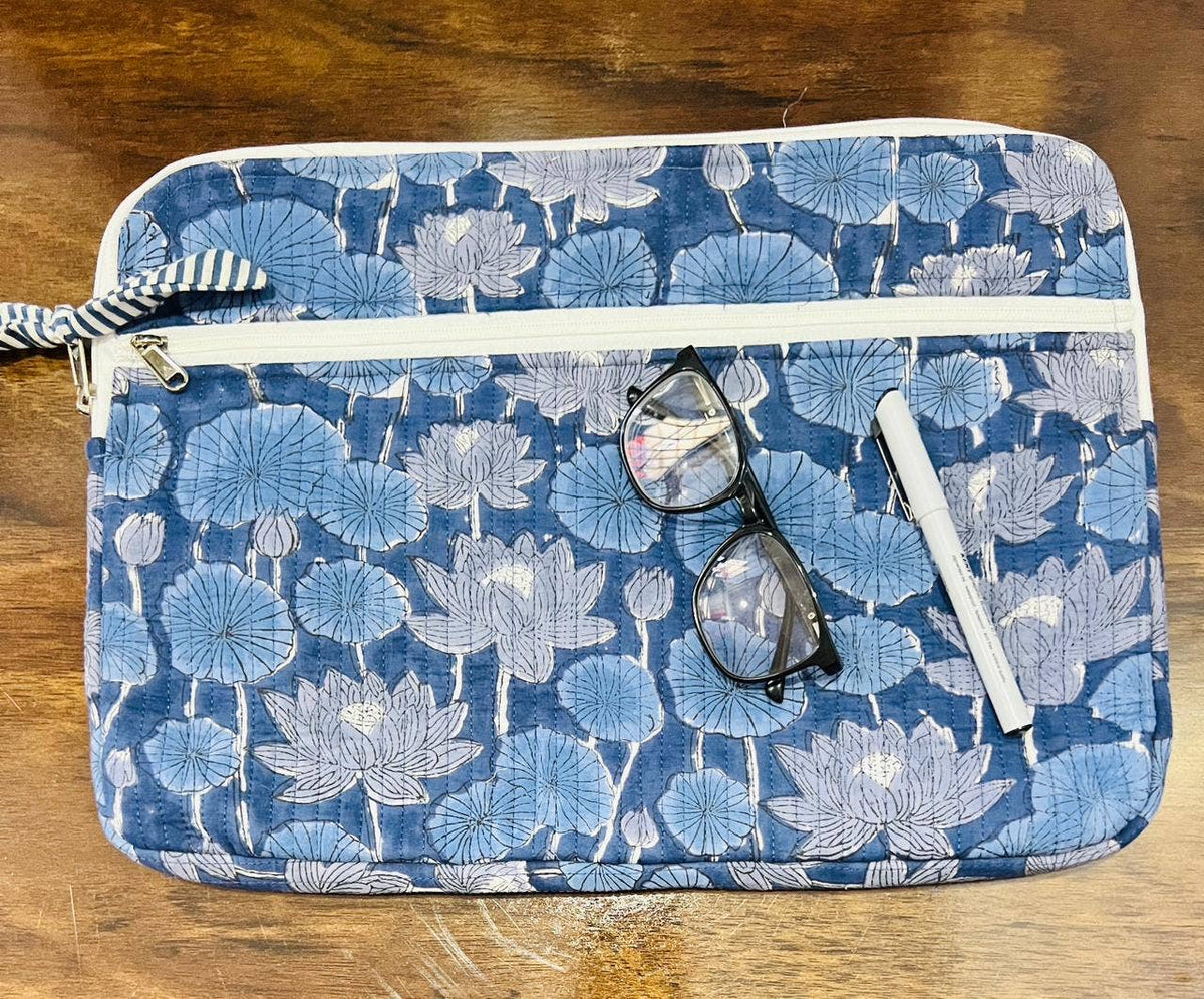 Quilted Laptop Bag - Blue Floral