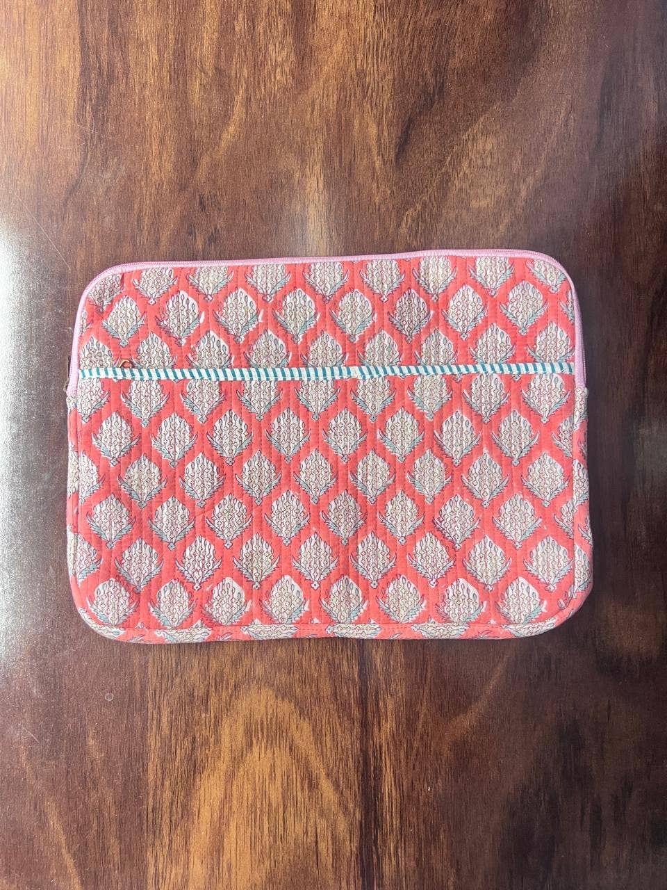 Quilted Laptop Bag - Salmon Floral