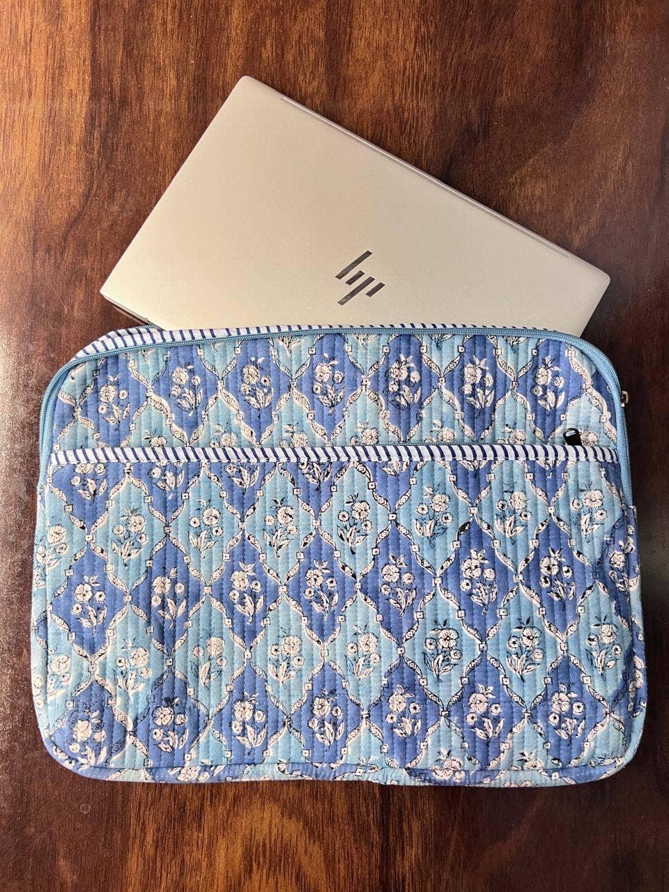 Quilted Laptop Bag - Blue & Pale Blue Floral