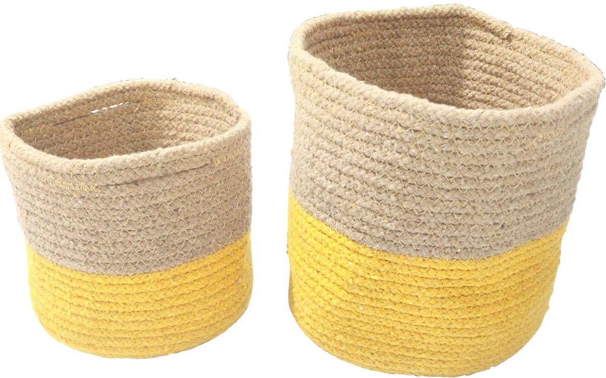 S/2 Yellow Natural Cotton Planters 20x20 /15x15cm