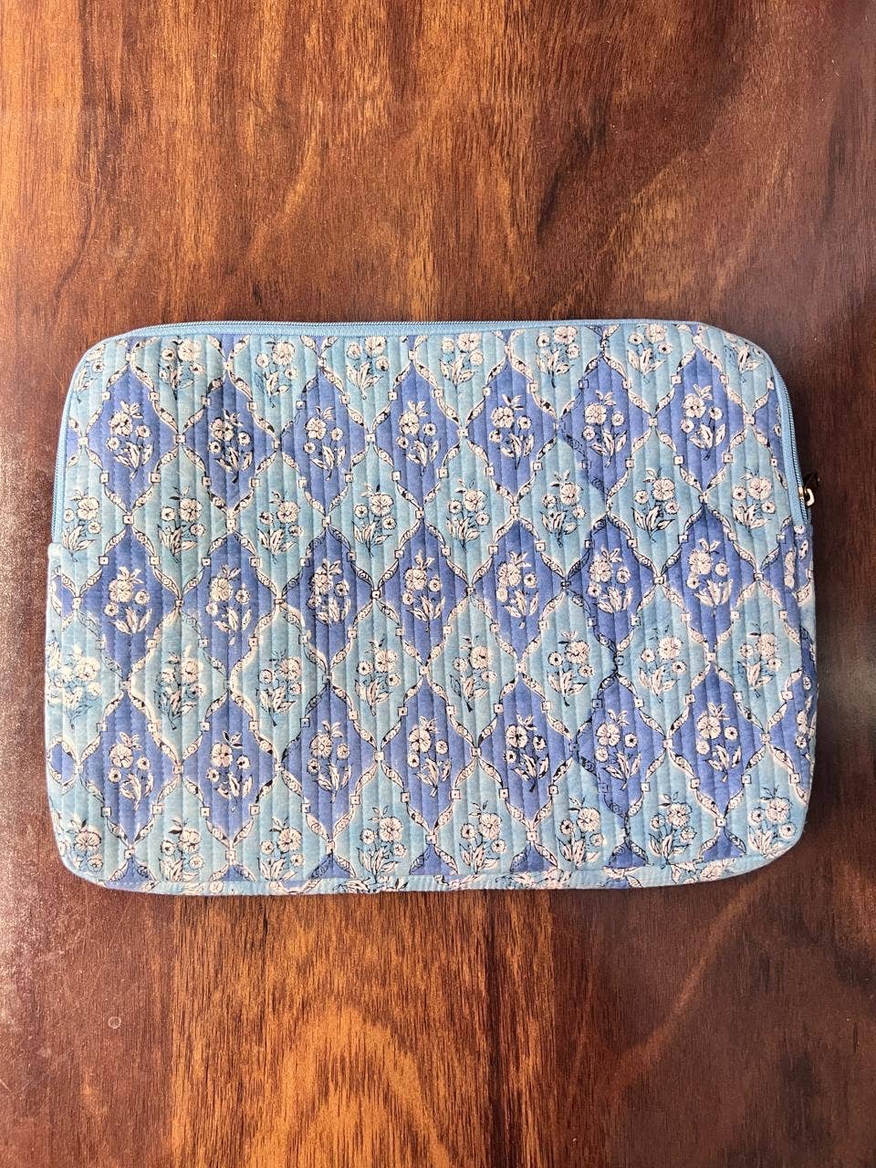 Quilted Laptop Bag - Blue & Pale Blue Floral