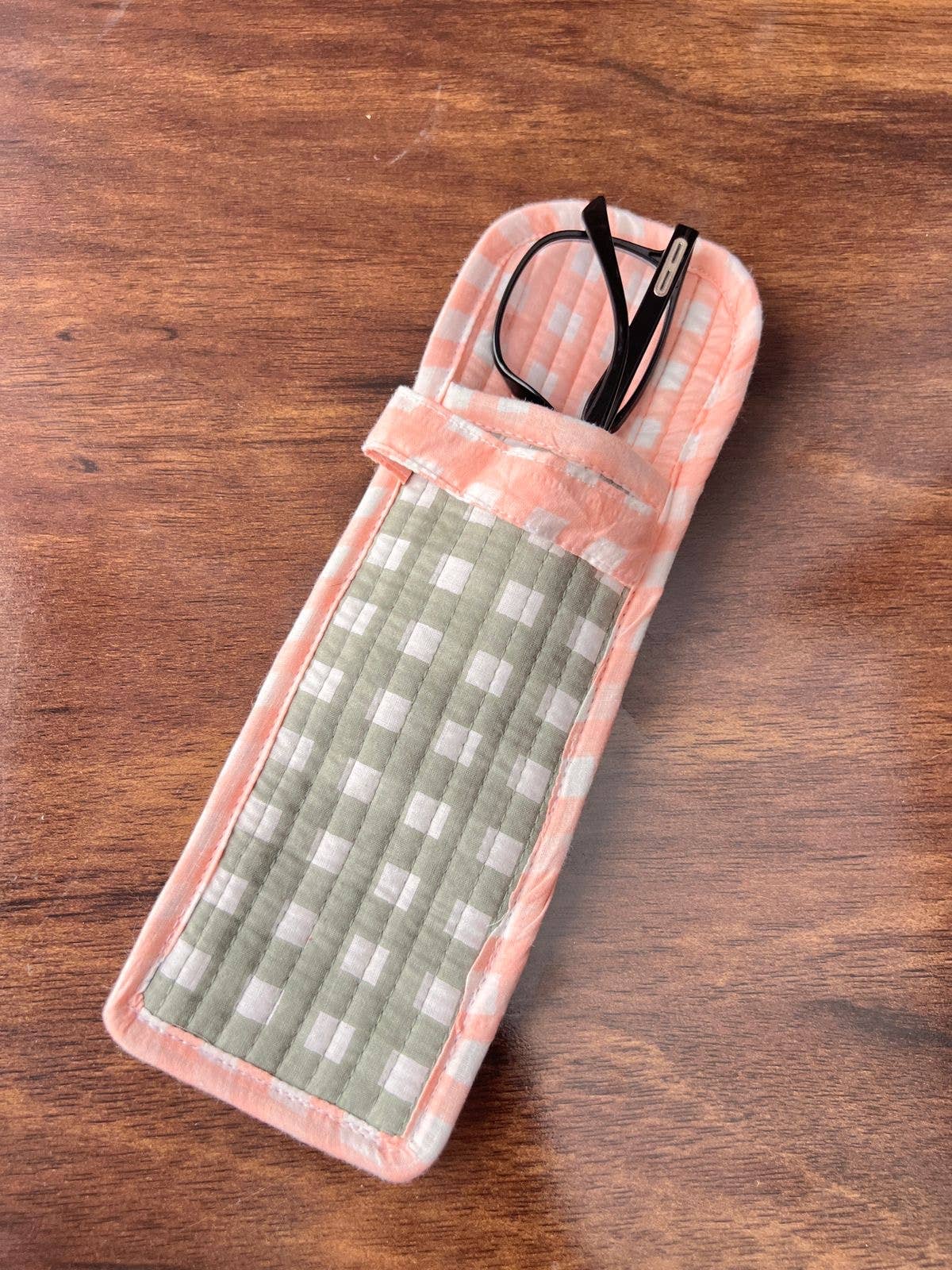 Quilted Glasses Case - Green & Orange
