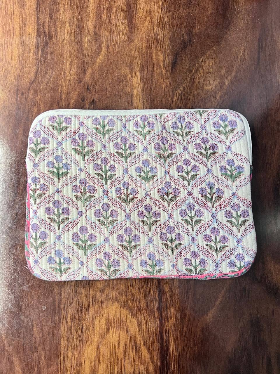 Quilted Laptop Bag - Blue & Mauve Floral
