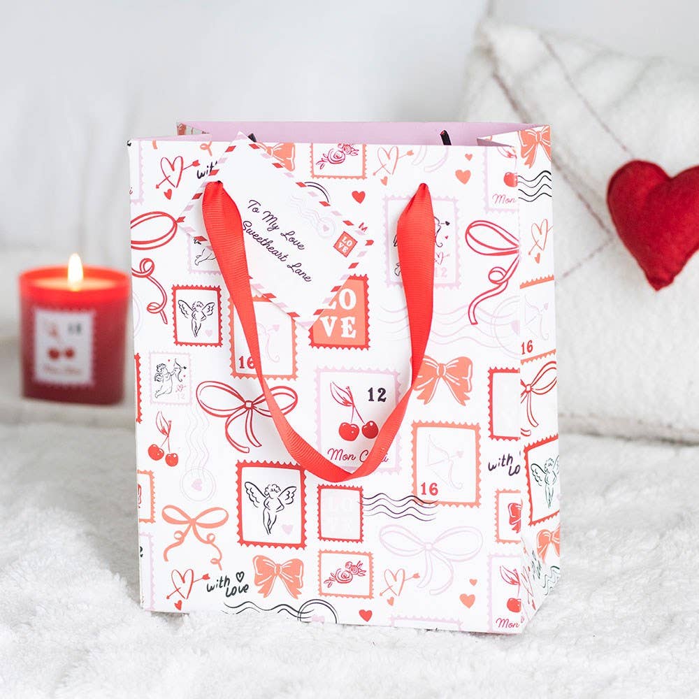 Valentine Postage Stamp Print Gift Bag 23cm