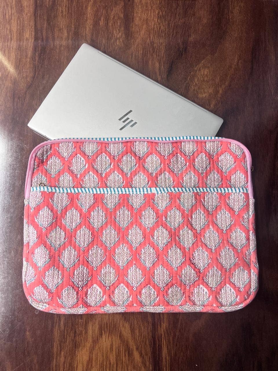 Quilted Laptop Bag - Salmon Floral
