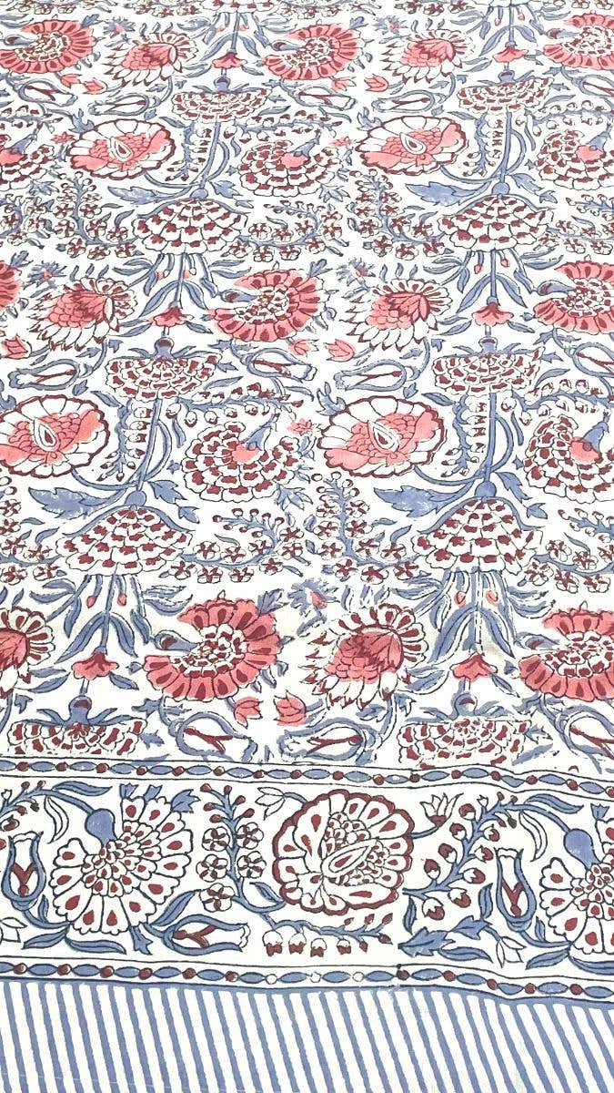 Pink/Grey Cotton Block Print Tablecloth 170x270 cm