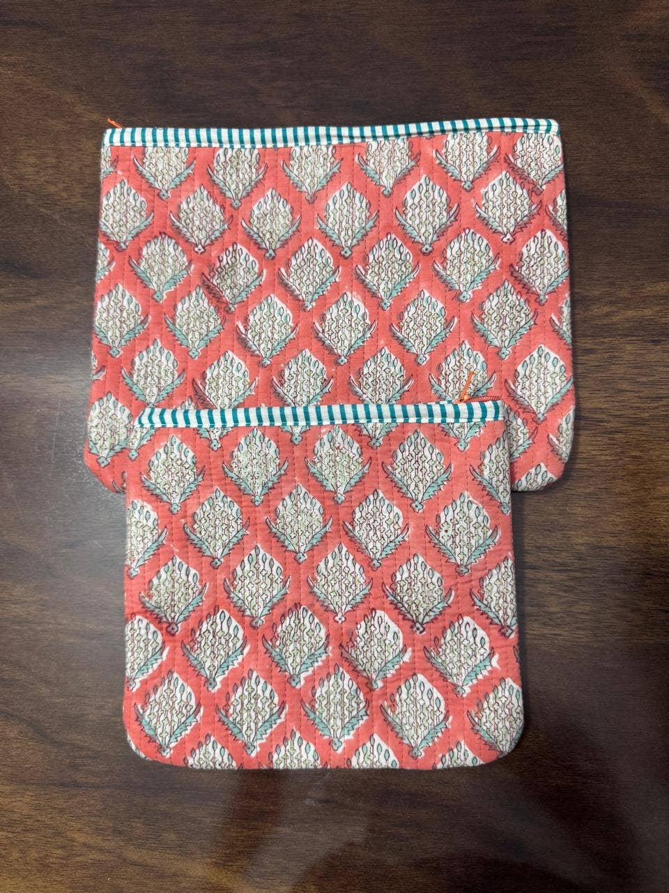 Quilted Zipper Pouch - Salmon Floral