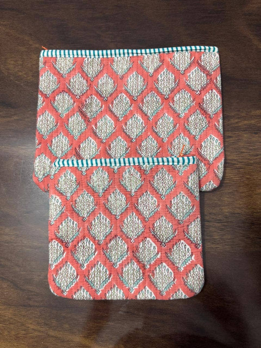 Quilted Zipper Pouch - Salmon Floral