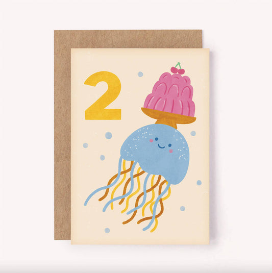 Age 2 Jellyfish Birthday Card - Kids Cute Milestone 2nd Bday