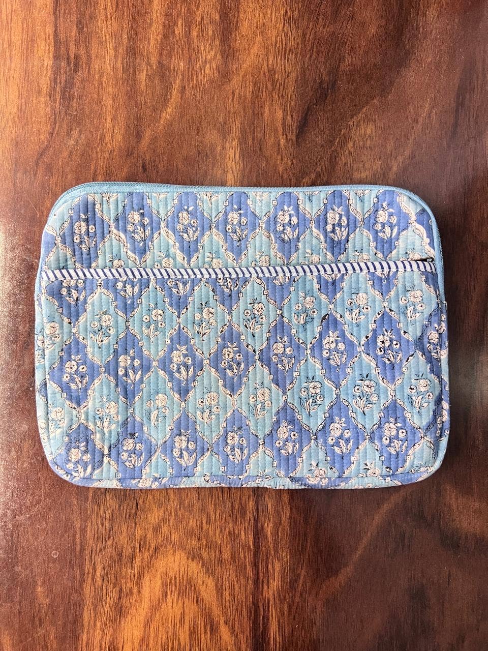 Quilted Laptop Bag - Blue & Pale Blue Floral