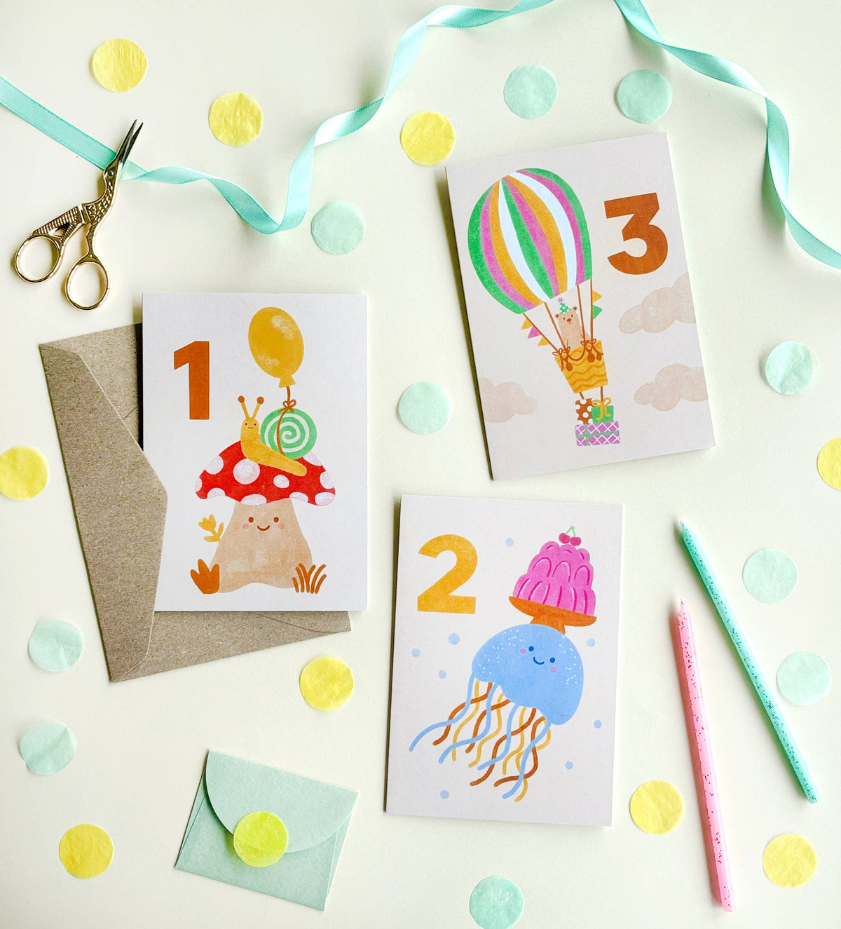 Age 1 Mushroom Snail Birthday Card - Kids Cute 1st Milestone