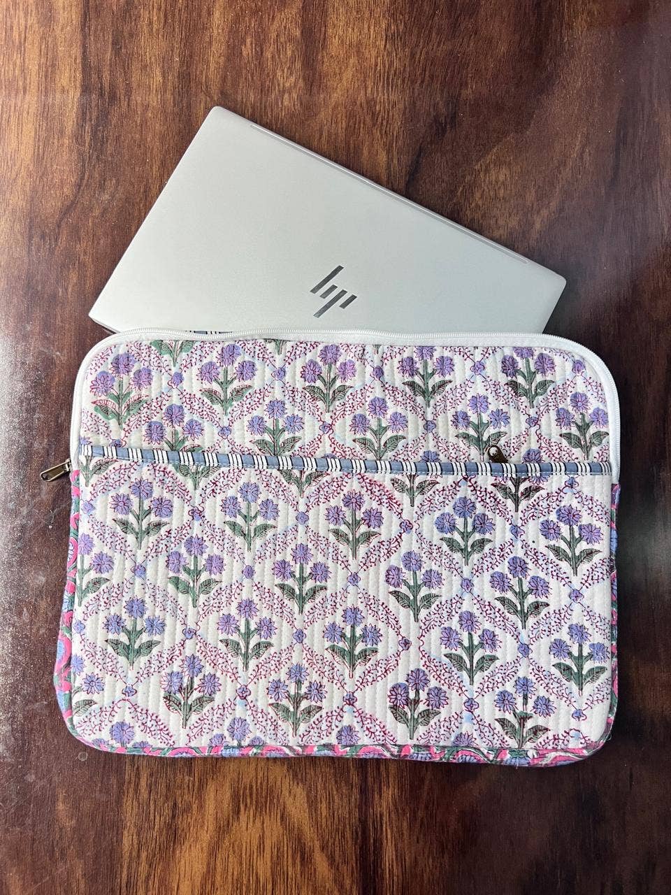 Quilted Laptop Bag - Blue & Mauve Floral