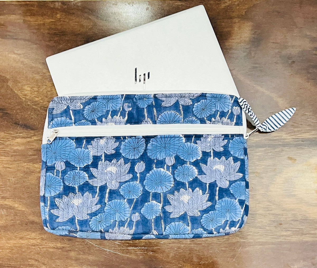 Quilted Laptop Bag - Blue Floral