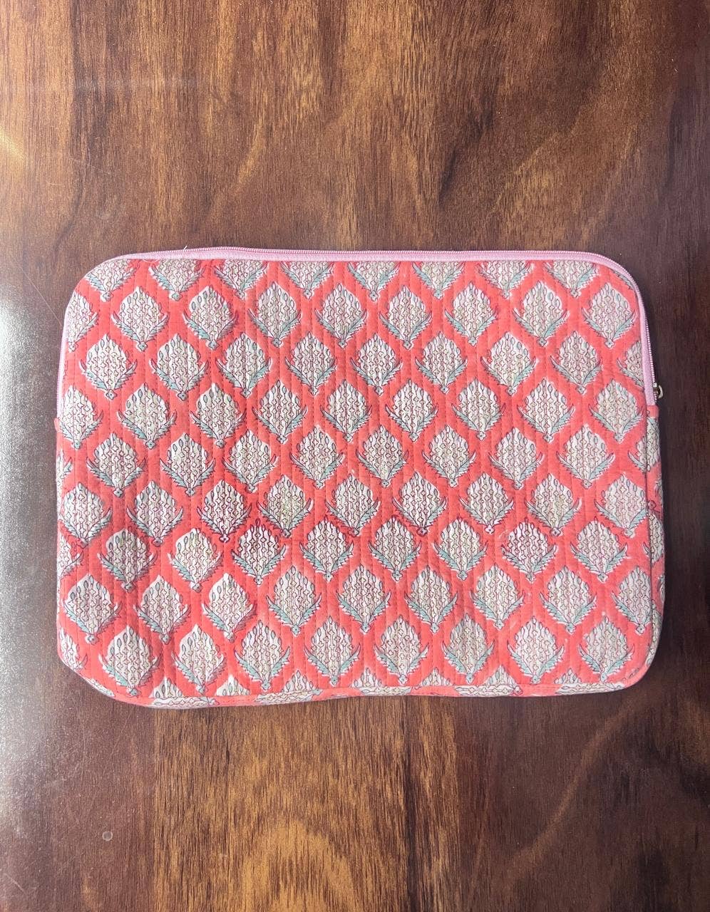 Quilted Laptop Bag - Salmon Floral