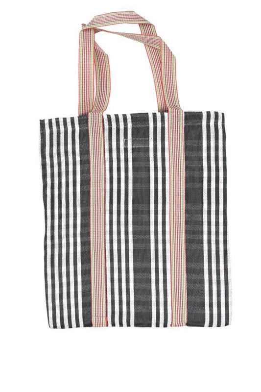 Black Striped Tote Recycled Plastic Bag 43(H) x38(W)cm