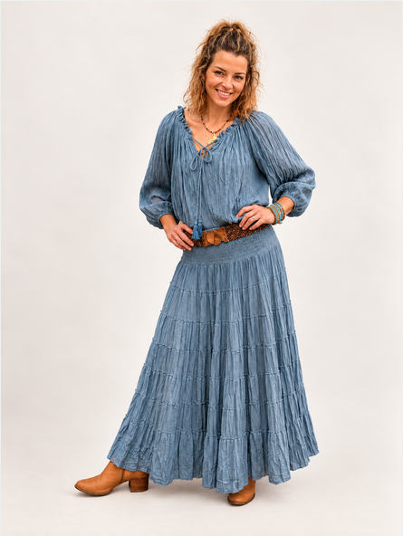 Boho Crinkle Cotton Tiered Skirt