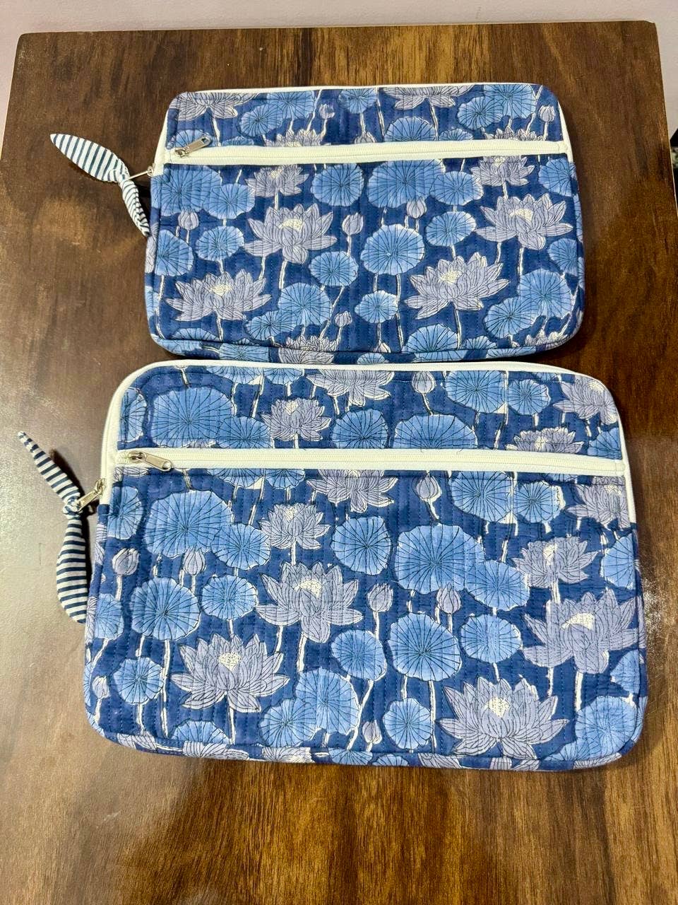 Quilted Laptop Bag - Blue Floral