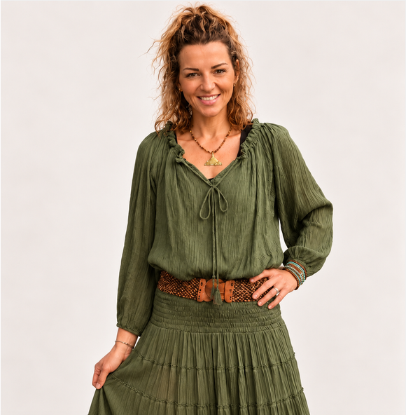 Boho Crinkle Peasant Top