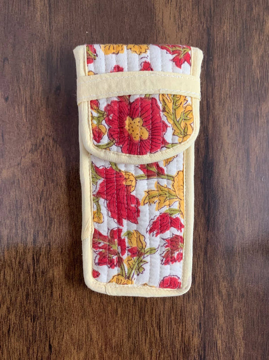 Quilted Glasses Case - Yellow & Red Floral